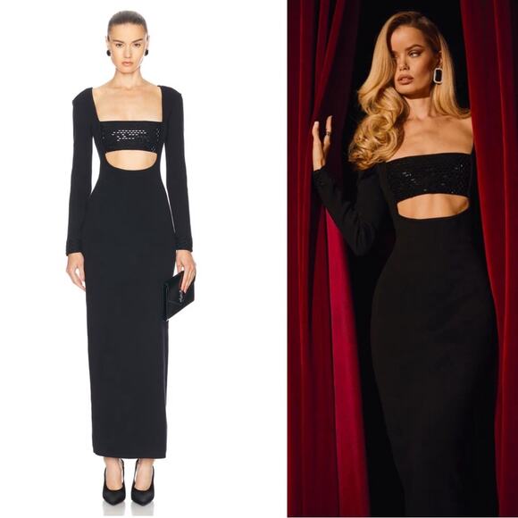 Retrofete Raelle Long Sleeve Crystal Embellished Knit Cutout Maxi Dress Size S - Picture 1 of 9